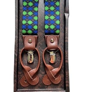 English Laundry Suspenders Plaid Blue Green Royal Tartan Adjustable New In Box